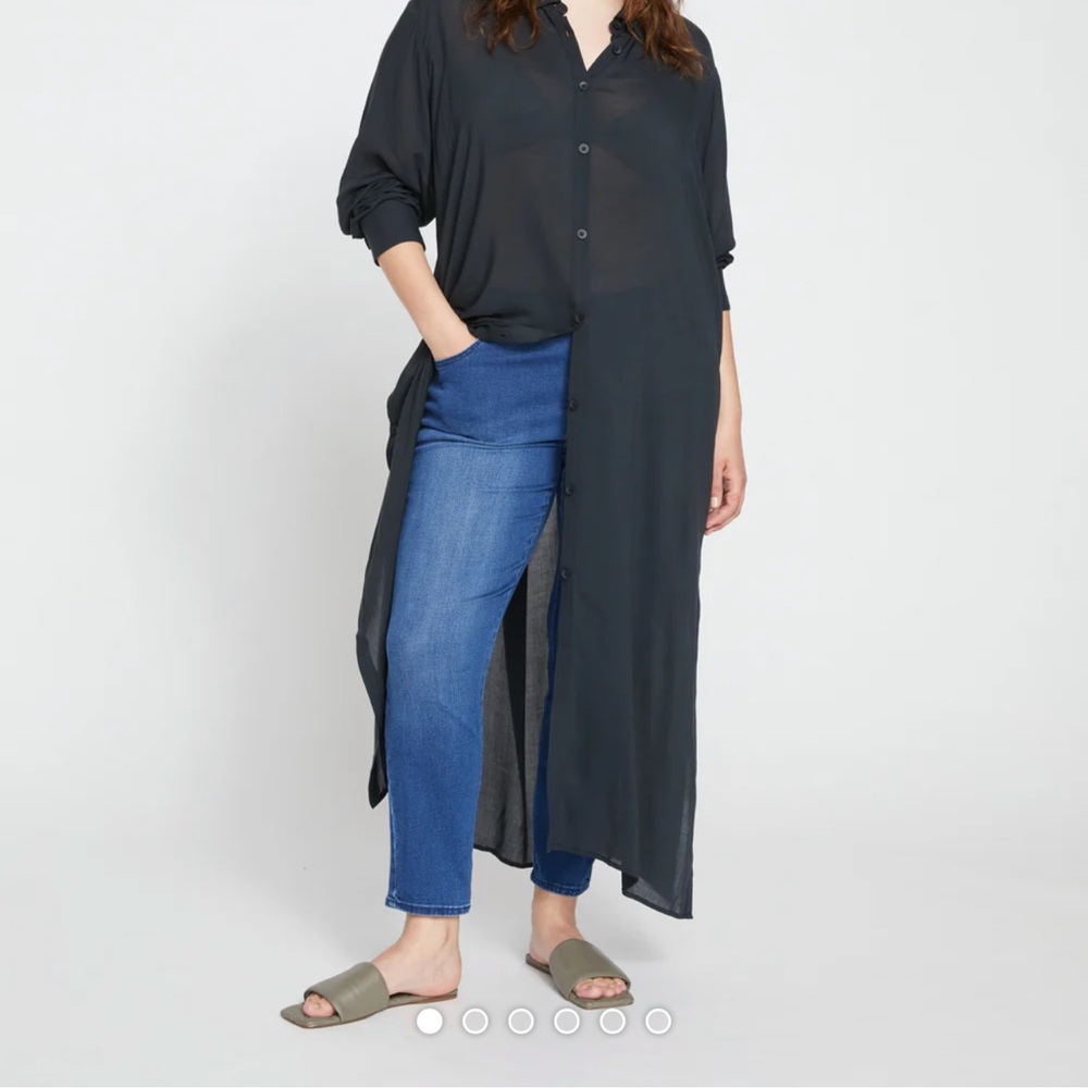 Universal Standard Black Long Button-Up Sheer Shirt/swim cover up - NWT